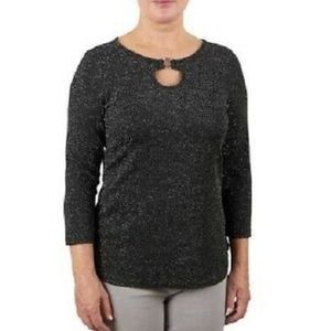 Emaline Metallic Silver Micro-Bead Black Top